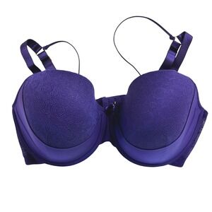NEW Ashley Graham The Icon Invisible Purple Lace T-Shirt Bra 38G
